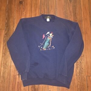 Orvis Men's Navy Crewneck Sweater with Golf Design